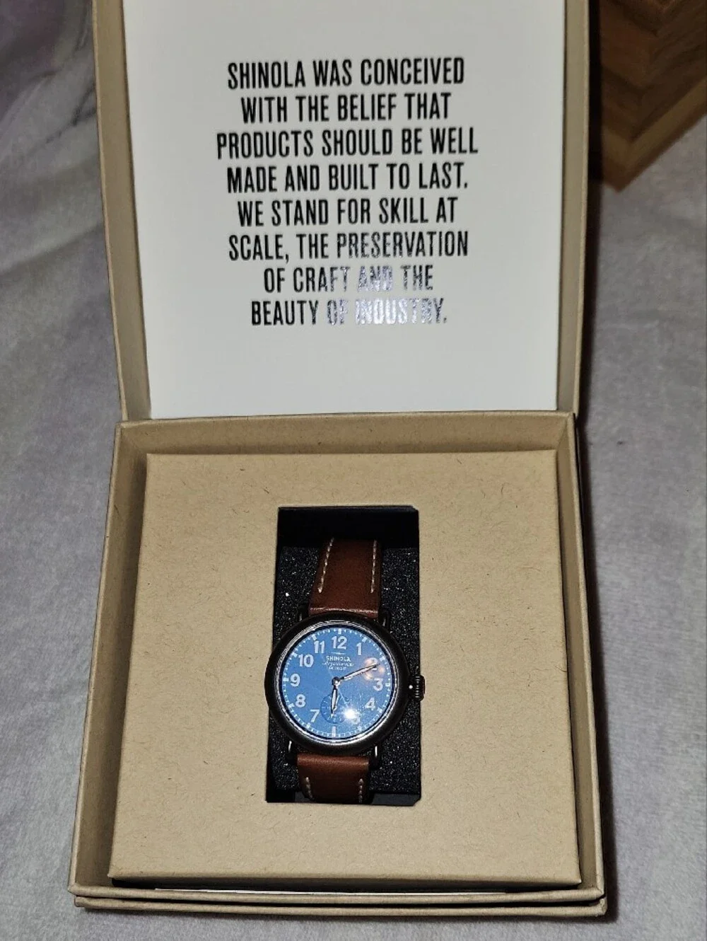 Shinola Argonite Brown Leather Strap Watch with Blue Dial